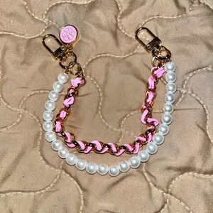Pink and Gold Chain Purse Charm with Pearls